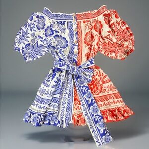 NWOT Farm Rio Mixed Pineapple Garden 100% Linen Boho Belted Dress Women’s Large